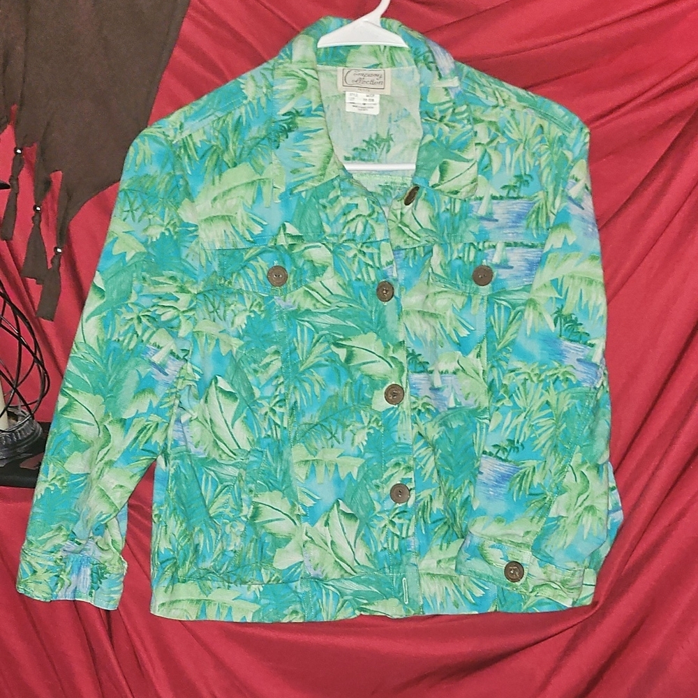 EUC Company Collection Green Patterned 3/4 Sleeve Summer Jacket